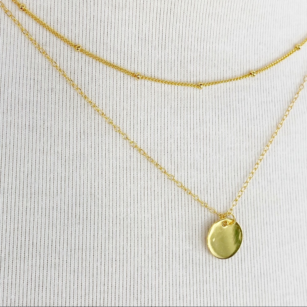 Shiny Disc Double Chain Gold S925 Choker Necklace - Picture 4 of 6